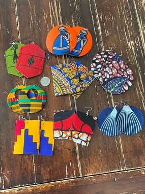 8 Colorful African Print Earrings Sets- Mixed Patterns